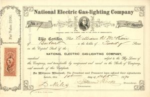 National Electric Gas-Lighting Co. - Utility Stock Certificate